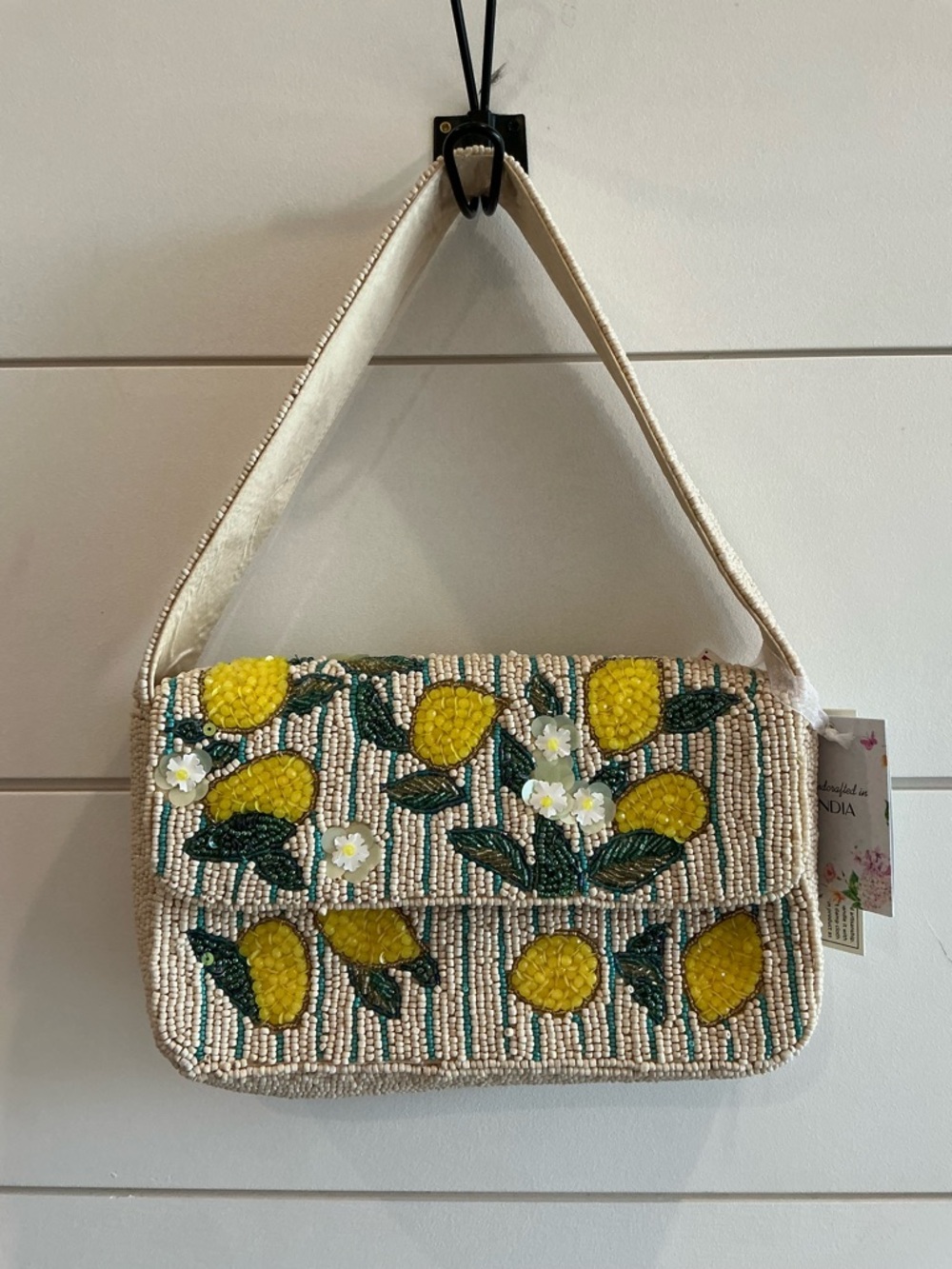 Viral Beaded Lemon Motif Shoulder Bag - Cream and Yellow